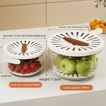 White Small Multi-functional Fruit and Vegetable Washing Bowl with Lid and Hidden Handle Double-Layer Drainage Container for Refrigerator Storage and Outdoor Picnic Efficient Food Preservation for Local Standard Kitchens.