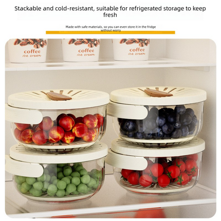 Brown large Multi-functional Fruit and Vegetable Washing Bowl with Lid and Hidden Handle Double-Layer Drainage Container for Refrigerator Storage and Outdoor Picnic Efficient Food Preservation for Local Standard Kitchens.