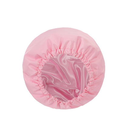 Pink Premium Double-Layer Waterproof Shower Cap for Women Long Hair Protection Stylish Reusable Bath Hat for Professional Hair Care at Local Spas and Homes.