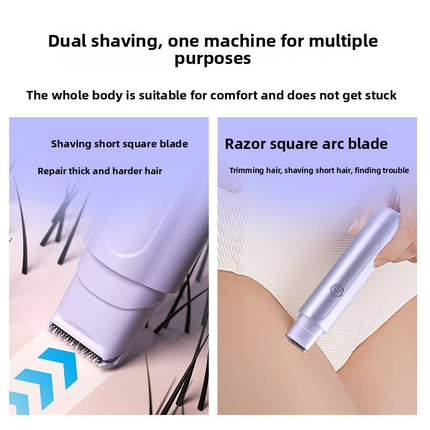 Purple Electric Hair Remover for Women Dual-Head Design Wireless Rechargeable Trimmer for Bikini and Full Body Painless Grooming for Local Professionals.