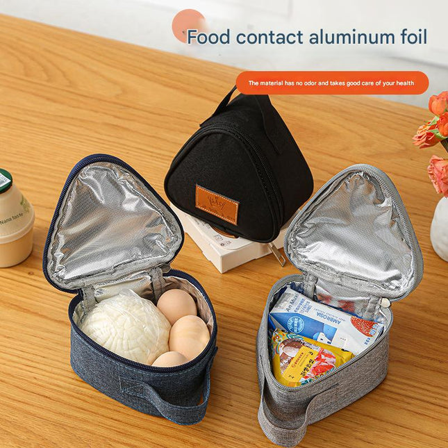 3-PCS Black Triangular Insulated Lunch Bag with Food-Grade Aluminum Lining for Heat Preservation and Freshness, Ideal for Meals, Snacks, Eggs, and Milk on the Go.