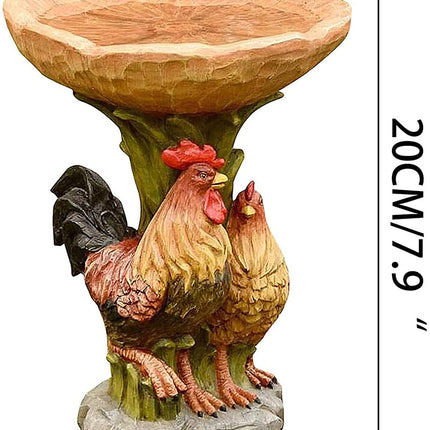 Rooster Resin Bird Feeder with Natural Stump Design for Garden and Outdoor Decor, Ideal for Attracting Birds and Enhancing Yard Aesthetics.