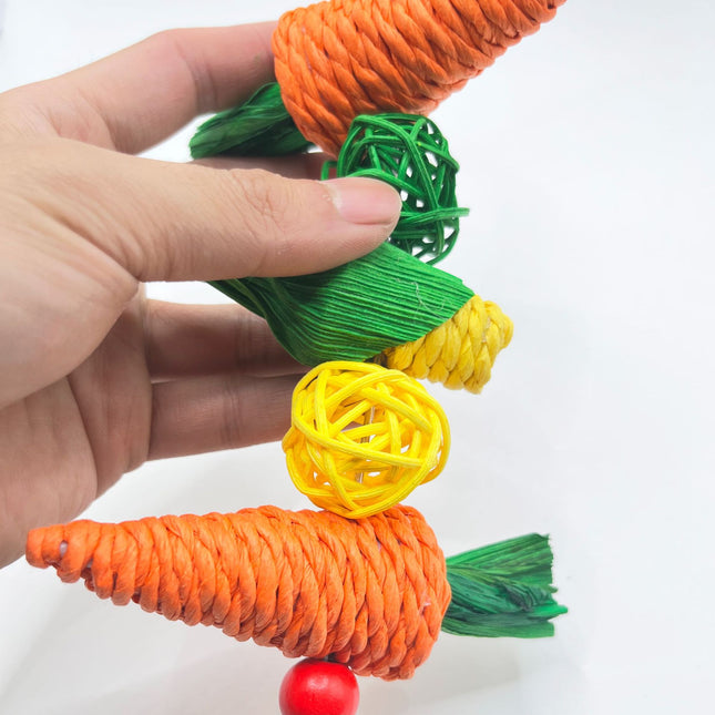 2-Pack Radish Vine Ball Skewers Bird Chew Toy for Parrots, Budgies, Hamsters, Rabbits & Small Pets – Hanging Carrot-Shaped Enrichment Toy with Natural Fibers for Beak Grinding and Mental Stimulation.