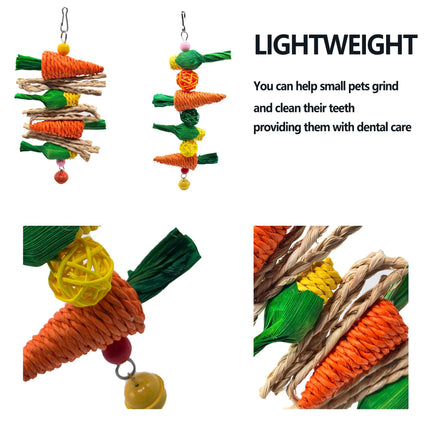 2-Pack Radish Vine Ball Skewers Bird Chew Toy for Parrots, Budgies, Hamsters, Rabbits & Small Pets – Hanging Carrot-Shaped Enrichment Toy with Natural Fibers for Beak Grinding and Mental Stimulation.