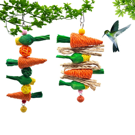 2-Pack Radish Vine Ball Skewers Bird Chew Toy for Parrots, Budgies, Hamsters, Rabbits & Small Pets – Hanging Carrot-Shaped Enrichment Toy with Natural Fibers for Beak Grinding and Mental Stimulation.
