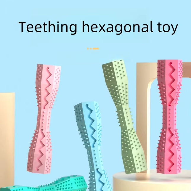 2-Pack Orange Hexagonal Pet Chew Toy – Durable Rubber Dog & Cat Teething Stick for Dental Care, Biting Relief and Mental Stimulation.