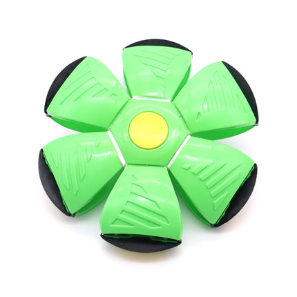 Green Transformable Dog Toy – Dual-Mode Bouncing Ball & Flying Disc for Interactive Play, Durable Chewing, and Mental Stimulation.