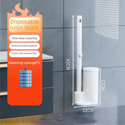 White Disposable Toilet Brush Set with Built-in Cleaner – Wall-Mountable, No-Drill Bathroom Cleaning Kit with Replaceable Heads(5 ocean-cleaning cotton pads).