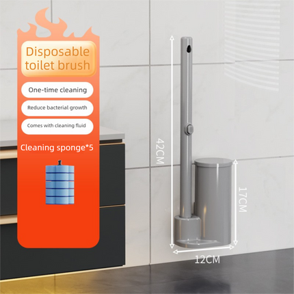 Grey Disposable Toilet Brush Set with Built-in Cleaner – Wall-Mountable, No-Drill Bathroom Cleaning Kit with Replaceable Heads(5 ocean-cleaning cotton pads).
