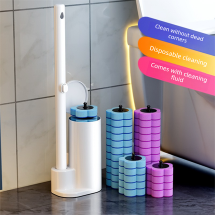 Grey Disposable Toilet Brush Set with Built-in Cleaner – Wall-Mountable, No-Drill Bathroom Cleaning Kit with Replaceable Heads(5 ocean-cleaning cotton pads).