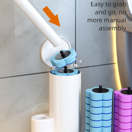 Grey Disposable Toilet Brush Set with Built-in Cleaner – Wall-Mountable, No-Drill Bathroom Cleaning Kit with Replaceable Heads(5 ocean-cleaning cotton pads).