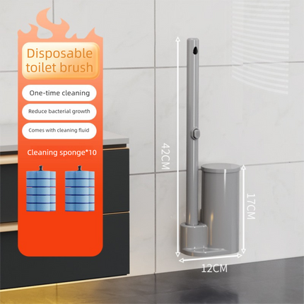 Grey Disposable Toilet Brush Set with Built-in Cleaner – Wall-Mountable, No-Drill Bathroom Cleaning Kit with Replaceable Heads(10 ocean-cleaning cotton pads).