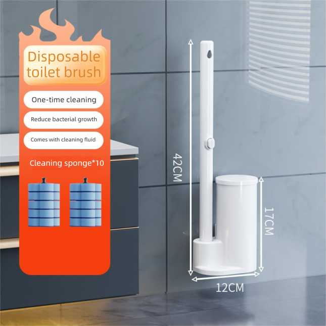 White Disposable Toilet Brush Set with Built-in Cleaner – Wall-Mountable, No-Drill Bathroom Cleaning Kit with Replaceable Heads(10 ocean-cleaning cotton pads).
