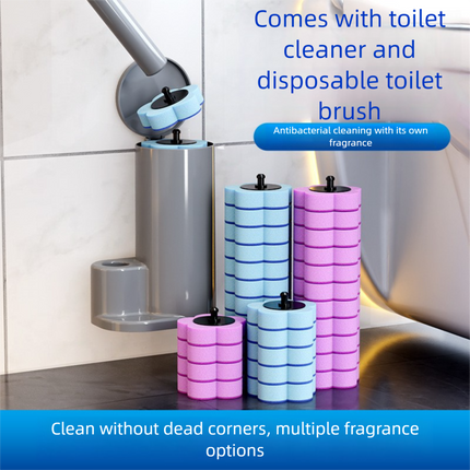 White Disposable Toilet Brush Set with Built-in Cleaner – Wall-Mountable, No-Drill Bathroom Cleaning Kit with Replaceable Heads(10 ocean-cleaning cotton pads).