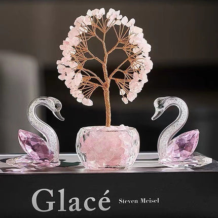 Green Natural Crystal Tree Ornament – Handmade Miniature Decorative Tree with Glass Base for Home, Office & Gift.