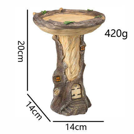 Whimsical Tree Stump Bird Bath – Resin Garden Decor with Fairy House Design for Outdoor & Patio.