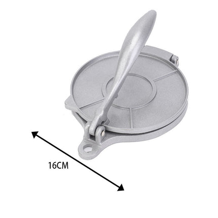 Silver Manual Dough Press – Aluminum Alloy Cake & Tortilla Press for Homemade Baking and Cooking(16cm).