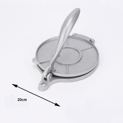 Silver Manual Dough Press – Aluminum Alloy Cake & Tortilla Press for Homemade Baking and Cooking(20cm).