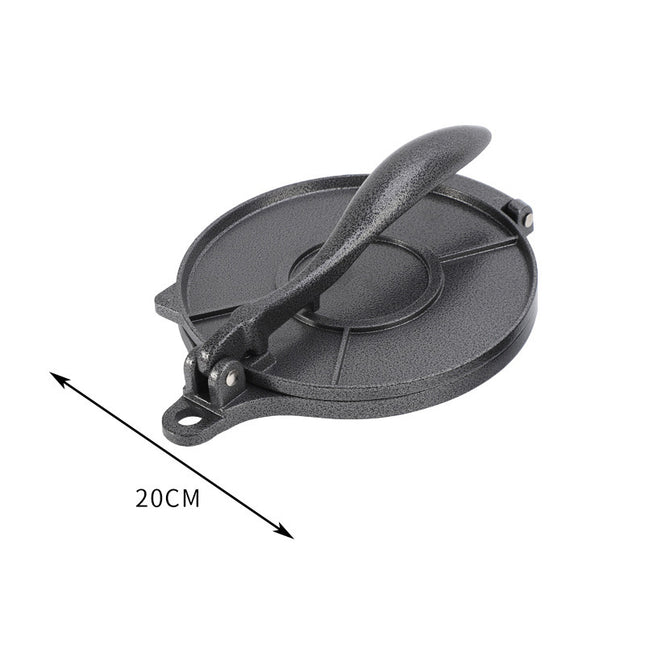 Black Manual Dough Press – Aluminum Alloy Cake & Tortilla Press for Homemade Baking and Cooking(20cm).