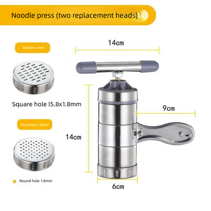 Manual Stainless Steel Noodle Maker with Interchangeable Dies for Homemade Egg Noodles Flatbread and Dumpling Wrappers – Compact Kitchen Tool(Two molds).