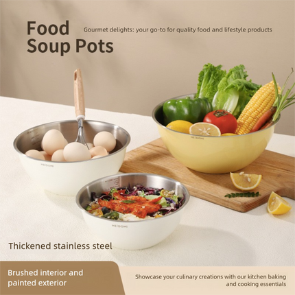 Yellow Stainless Steel Mixing Bowl Set with Colander – Double-Layer Kitchen Basin for Salad, Washing, Mixing & Baking.