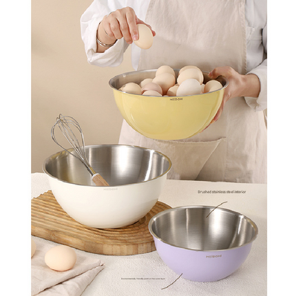 Yellow Stainless Steel Mixing Bowl Set with Colander – Double-Layer Kitchen Basin for Salad, Washing, Mixing & Baking.