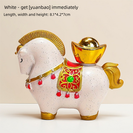 White New Chinese Style Resin Horse Figurine with Rotating Lucky Bag – Elegant Home or Office Decor for Modern Living Spaces(Money at your fingertips).