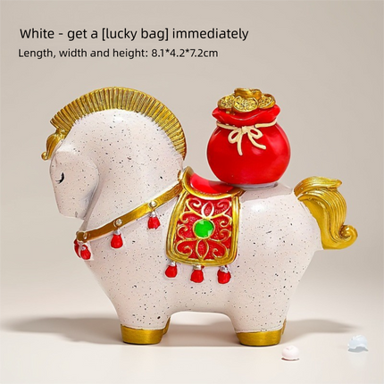 White Red New Chinese Style Resin Horse Figurine with Rotating Lucky Bag – Elegant Home or Office Decor for Modern Living Spaces(Blessed immediately).