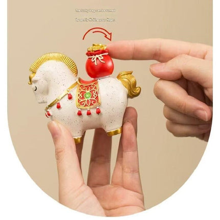 White Red New Chinese Style Resin Horse Figurine with Rotating Lucky Bag – Elegant Home or Office Decor for Modern Living Spaces(Blessed immediately).