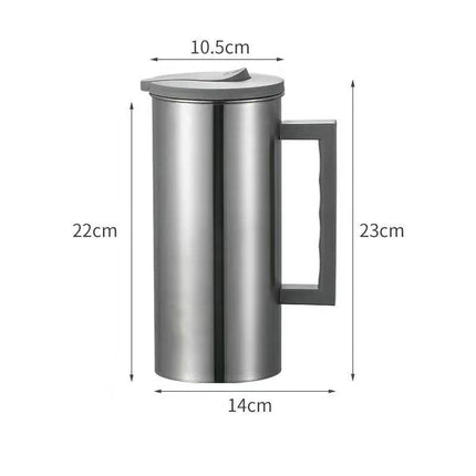 Grey 1.8L Stainless Steel Cold Water Pitcher – Large Capacity Jug for Coffee, Juice, and Beverages in Modern Kitchens.