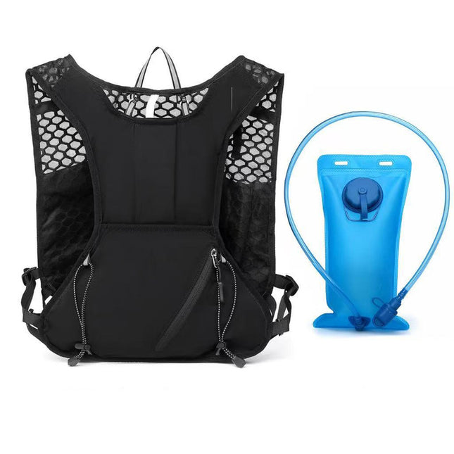 Black Lightweight Hydration Backpack with 2L Water Bladder Compartment – Ideal for Running, Cycling, Hiking, and Outdoor Activities.