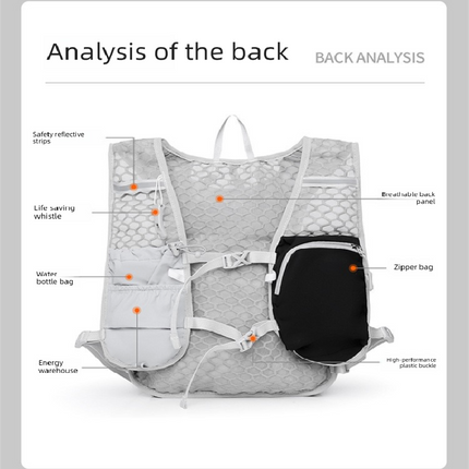 White and blue Lightweight Hydration Backpack with 2L Water Bladder Compartment – Ideal for Running, Cycling, Hiking, and Outdoor Activities.