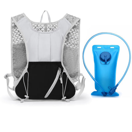 Grey and black Lightweight Hydration Backpack with 2L Water Bladder Compartment – Ideal for Running, Cycling, Hiking, and Outdoor Activities.