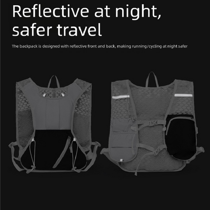 Grey and black Lightweight Hydration Backpack with 2L Water Bladder Compartment – Ideal for Running, Cycling, Hiking, and Outdoor Activities.
