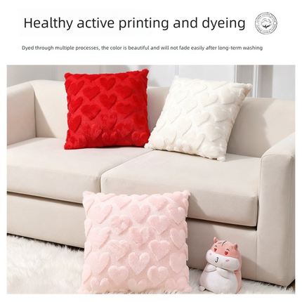 2-PCS Red 45x45cm Heart Pattern Plush Pillow Cover with Insert – Soft Textured Decorative Cushion for Living Room or Bedroom.