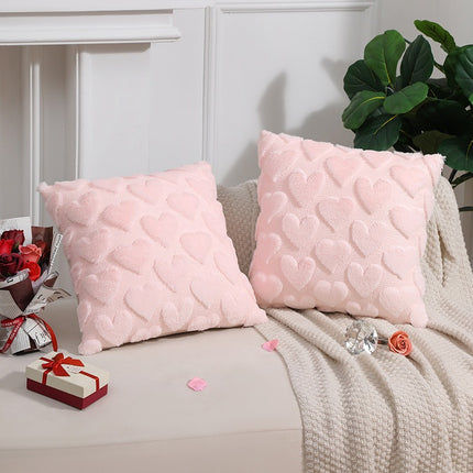 2-PCS Pink 45x45cm Heart Pattern Plush Pillow Cover with Insert – Soft Textured Decorative Cushion for Living Room or Bedroom.