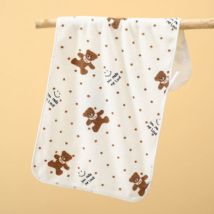 5-Pack Beige Soft Absorbent Face Towels with Bear Pattern Design – Quick-Drying Plush Towel Set for Bath and Daily Use.