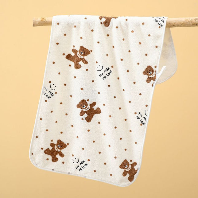 5-Pack Beige Soft Absorbent Face Towels with Bear Pattern Design – Quick-Drying Plush Towel Set for Bath and Daily Use.