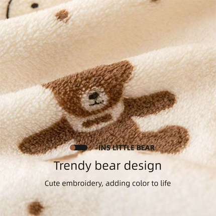 5-Pack Beige Soft Absorbent Face Towels with Bear Pattern Design – Quick-Drying Plush Towel Set for Bath and Daily Use.