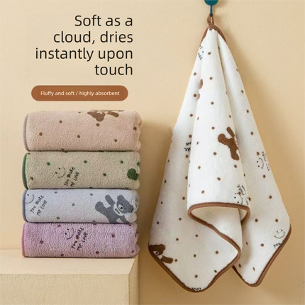 5-Pack Coffee color Soft Absorbent Face Towels with Bear Pattern Design – Quick-Drying Plush Towel Set for Bath and Daily Use.