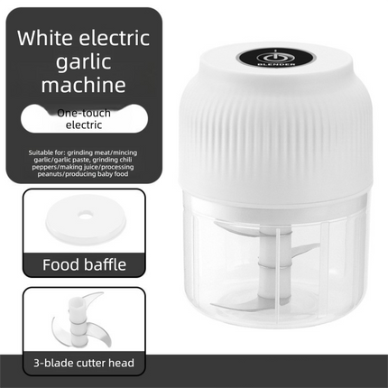 3-blade cutter head White Wireless Electric Garlic Chopper 300ml Portable Mini Food Processor USB Rechargeable for Baby Food and Dipping Sauce Essential Local Kitchen Tool.