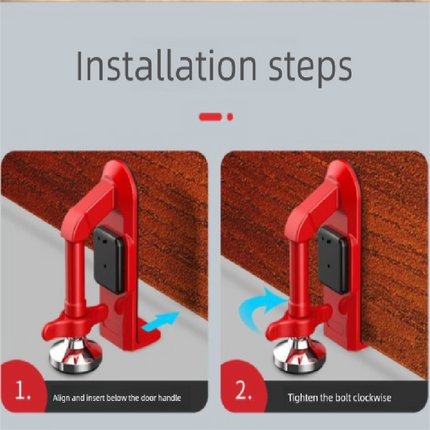 Red Portable Door Stopper Security Lock Heavy-Duty Alloy Construction for Solo Travelers and Home Safety Reliable Anti-Theft Solution for Local Use.