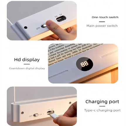 White LED Flat Panel Reading Light with 99m Timer 3 Color Modes Stepless Dimming Rechargeable Eye Protection Book Light for Bedside Dormitory Local Standard.