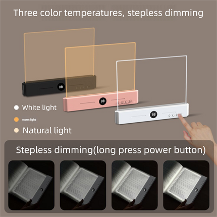 White LED Flat Panel Reading Light with 99m Timer 3 Color Modes Stepless Dimming Rechargeable Eye Protection Book Light for Bedside Dormitory Local Standard.