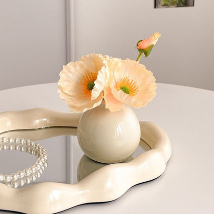 Ceramic Vase with Poppy Artificial Flowers Set – Mini Decorative Pot for Home Living Room or Desk Display.
