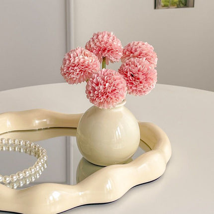 Ceramic Vase with Hydrangea Artificial Flowers Set – Mini Decorative Pot for Home Living Room or Desk Display.