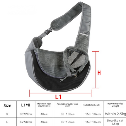 Black Portable Pet Sling Backpack for Small Dogs and Cats – Size S with Breathable Mesh Design.