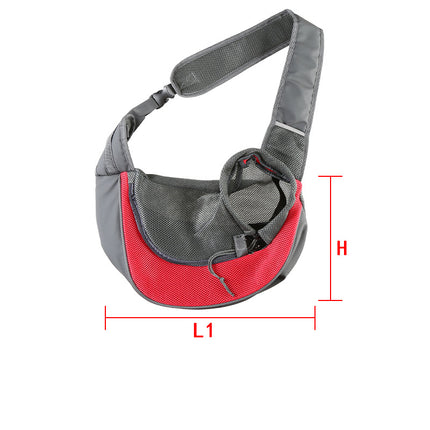 Red Portable Pet Sling Backpack for Small Dogs and Cats – Size S with Breathable Mesh Design.