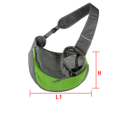 Green Portable Pet Sling Backpack for Small Dogs and Cats – Size S with Breathable Mesh Design.