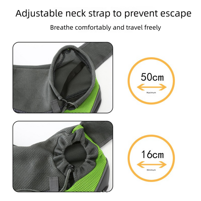 Green Portable Pet Sling Backpack for Small Dogs and Cats – Size S with Breathable Mesh Design.